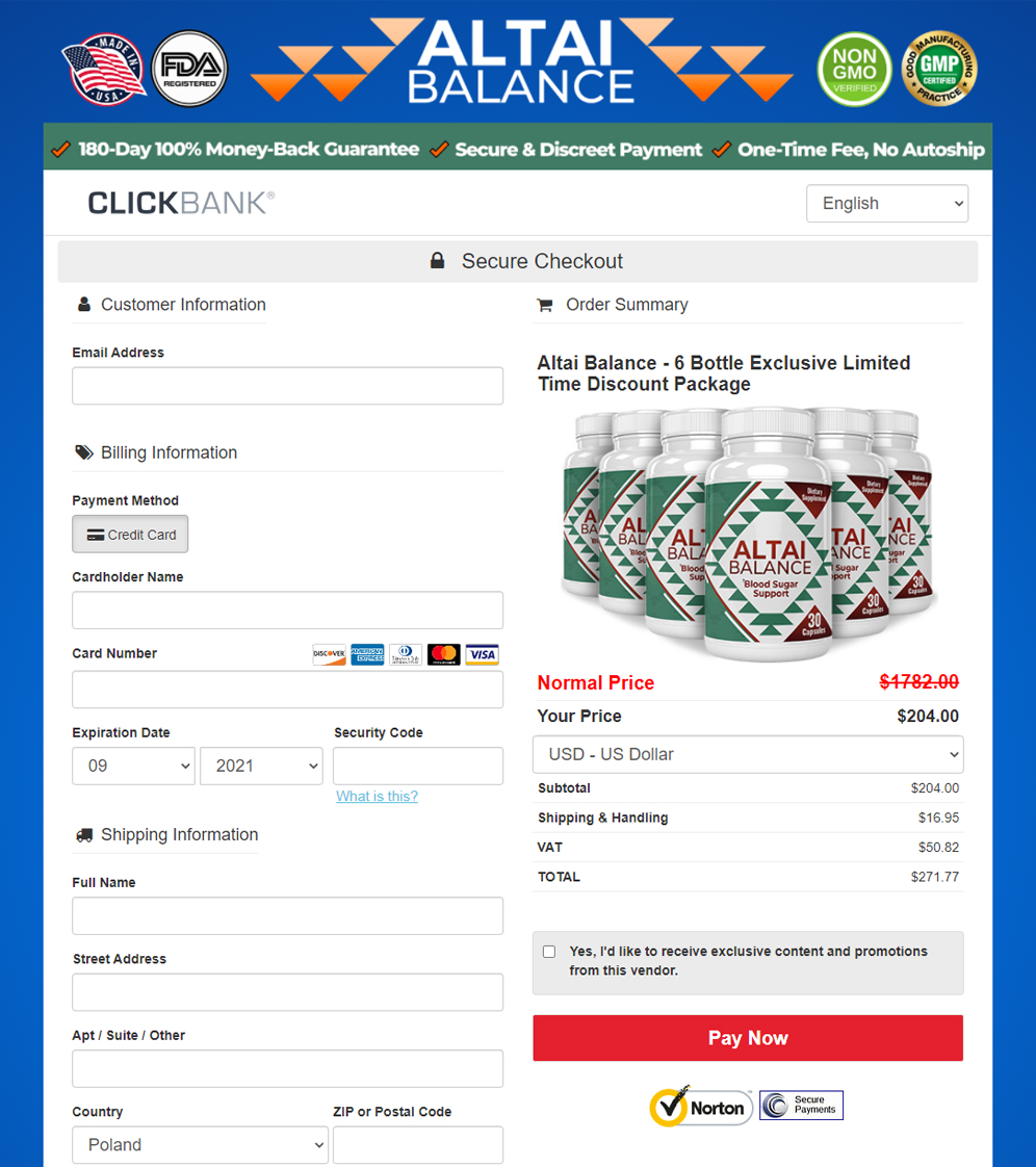 Altai Balance Order Page